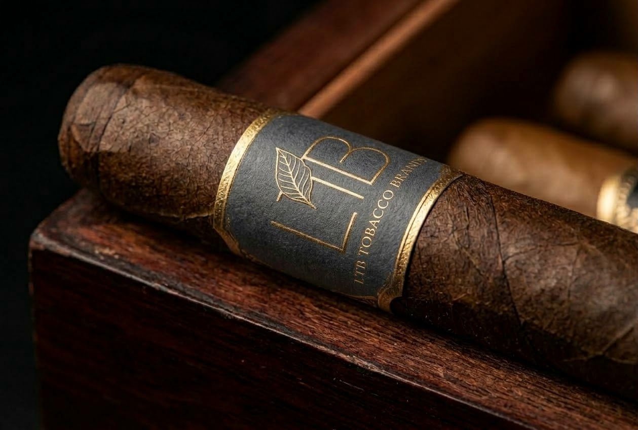 LTB Tobacco Brands cigar resting against a whiskey glass